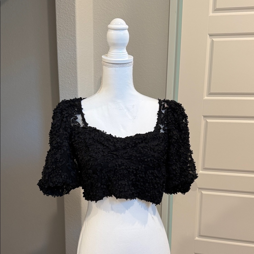 Zara Black Textured Crop Top
